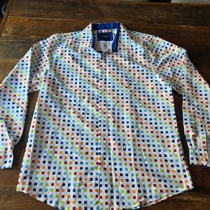 Azaro Uomo 2XL Colorful‎ Squares Pattern Long Sleeve Button Up Shirt